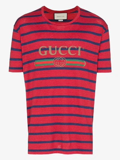 Shop Gucci Logo Striped T-shirt In Red