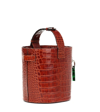 Shop Ganni Croc-effect Leather Bucket Bag In Red