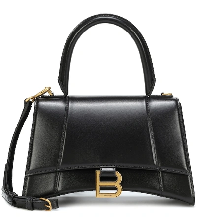 Balenciaga Black Calfskin Leather Hourglass Top Handle S Bag In Black
