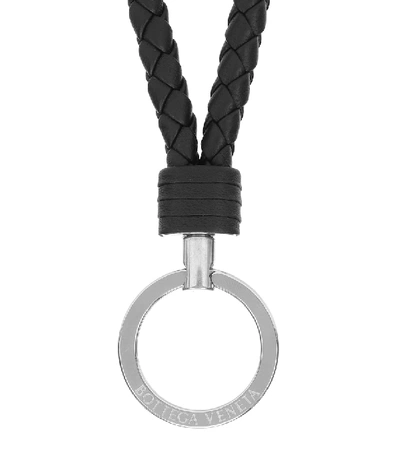 Shop Bottega Veneta Intrecciato Leather Keychain In Black
