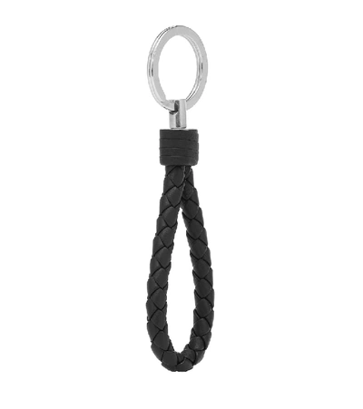 Shop Bottega Veneta Intrecciato Leather Keychain In Black