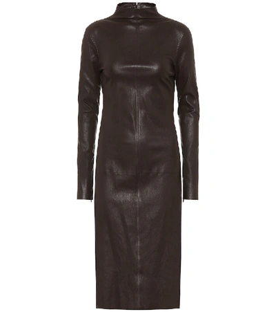 Shop Bottega Veneta Leather Midi Dress In Brown