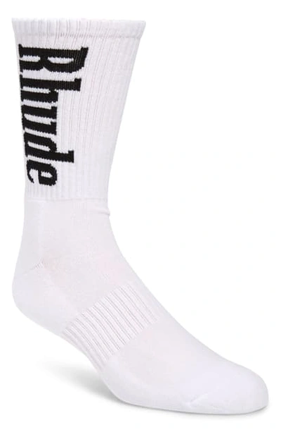 Shop Rhude Logo Socks In White/ Black
