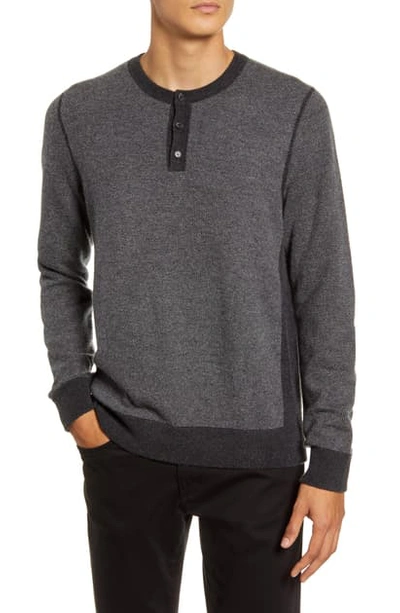 Shop Vince Slim Fit Bird's Eye Henley Wool & Cashmere Sweater In Heather Charcoal/heather Grey