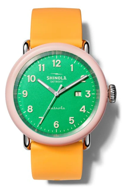 Shop Shinola Detrola Silicone Strap Watch, 43mm In Orange/ Green/ Pink
