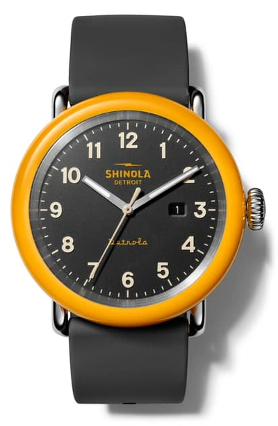 Shop Shinola Detrola Silicone Strap Watch, 43mm In Black/ Orange/ Silver
