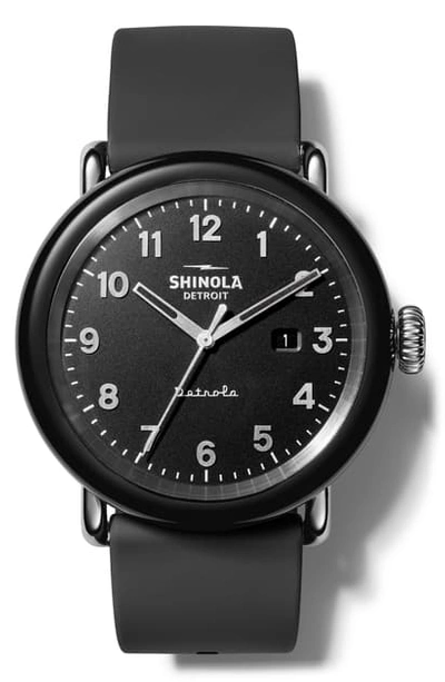 Shop Shinola Detrola Silicone Strap Watch, 43mm In Black/ Silver/ Black