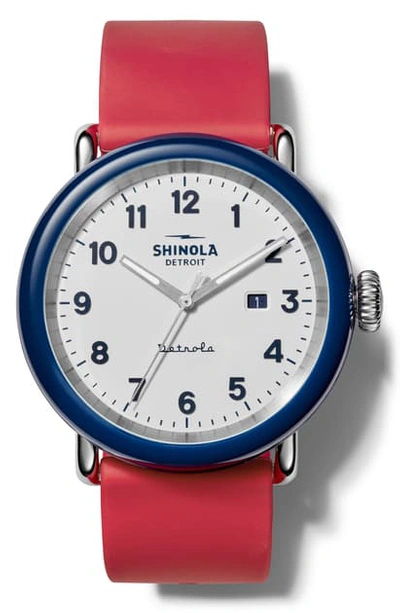 Shop Shinola Detrola Silicone Strap Watch, 43mm In Red/ White/ Midnight Blue