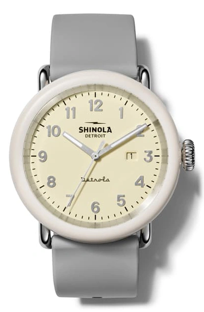 Shop Shinola Detrola Silicone Strap Watch, 43mm In Heather Grey/ Cream / Silver