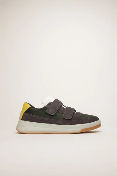 Shop Acne Studios Perey Nylon Green/grey/ice In Contrast-panel Velcro Sneakers