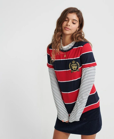 Shop Superdry Luxe Crest Rugby Stripe T-shirt In Navy