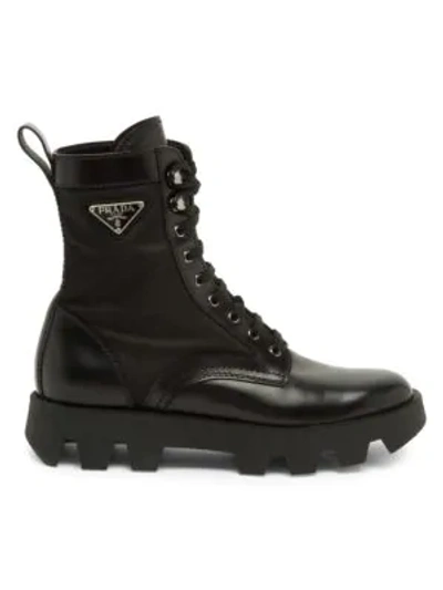 Rijp repertoire Nageslacht Prada Black Leather Ankle Boot With Logo | ModeSens