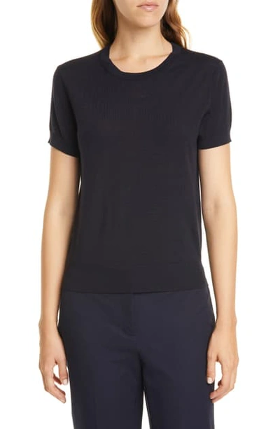 Shop Theory P Regal Short Sleeve Wool Sweater In Navy