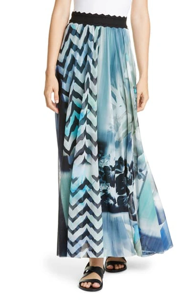 Shop Fuzzi Floral & Chevron Print Maxi Skirt In Blueberry