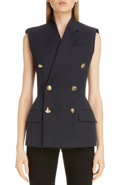 Shop Givenchy Charm Button Sleeveless Double Breasted Wool Jacket In Navy