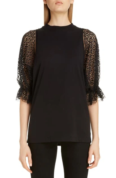 Shop Givenchy Lace Sleeve Jersey Tee In Black