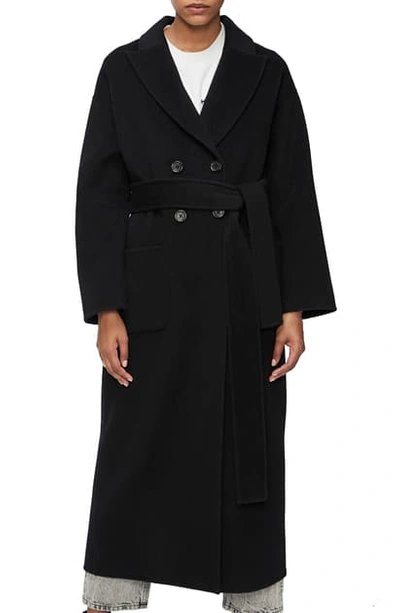 Shop Anine Bing Ruth Removable Faux Fur Collar Wool & Cashmere Coat In Black