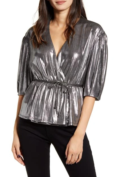 Shop Rebecca Minkoff Mary Metallic Wrap Top In Gunmetal