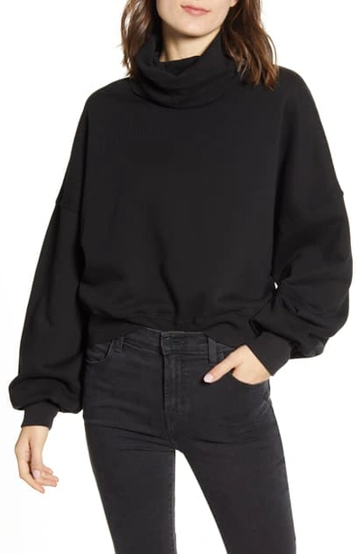 Shop Agolde Balloon Sleeve Cotton Turtleneck Top In Plaster