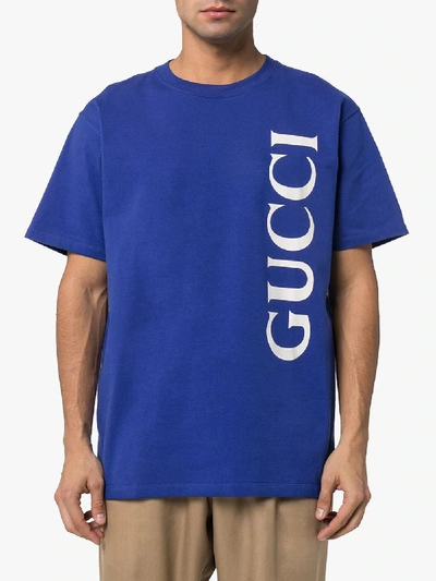 Shop Gucci Logo Print T-shirt In Blue