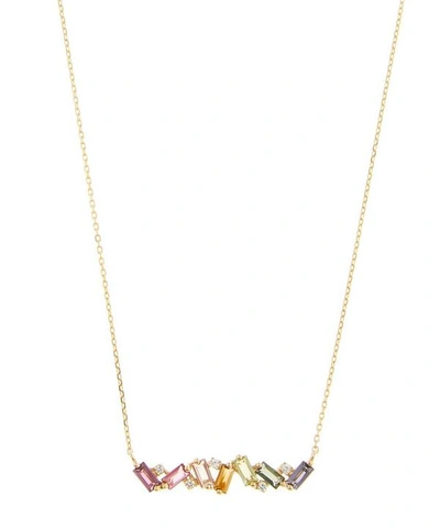Shop Suzanne Kalan Gold Multi-stone Rainbow Baguette Bar Pendant Necklace