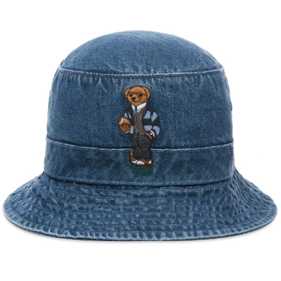 Shop Polo Ralph Lauren Denim Bear Bucket Hat In Blue