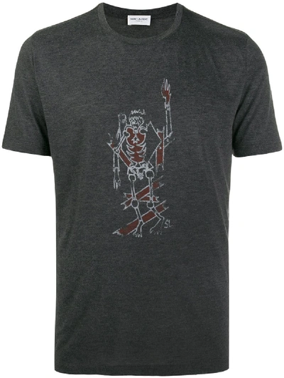 Shop Saint Laurent Skeleton Print T-shirt In Grey
