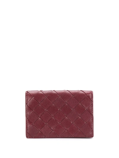 Shop Bottega Veneta Small Intrecciato Weave Wallet In Red