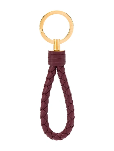 Shop Bottega Veneta Intrecciato Weave Loop Keyring In Red