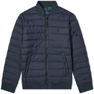 Shop Polo Ralph Lauren Down Filled Bomber Jacket In Blue