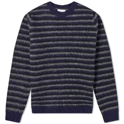 Shop Norse Projects Sigfred Brushed Stripe Crew Knit In Blue