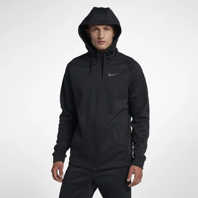 Shop Nike Therma Men's Full-zip Training Hoodie In Black/dark Grey