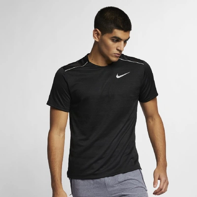 Shop Nike Men's Dri-fit Miler Short-sleeve Running Top In Black