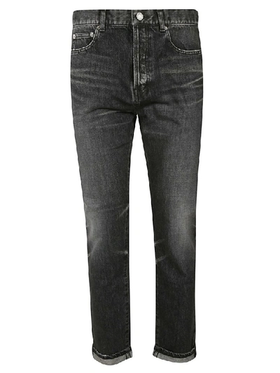 Shop Saint Laurent Cropped Jeans In Dirty Medium Black