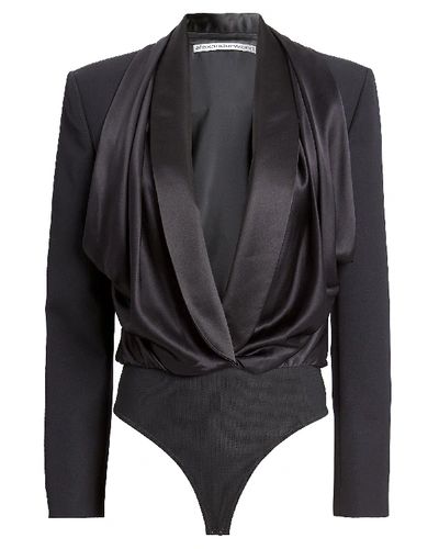 Shop Alexander Wang Tuxedo Wool Hybrid Bodysuit In Black