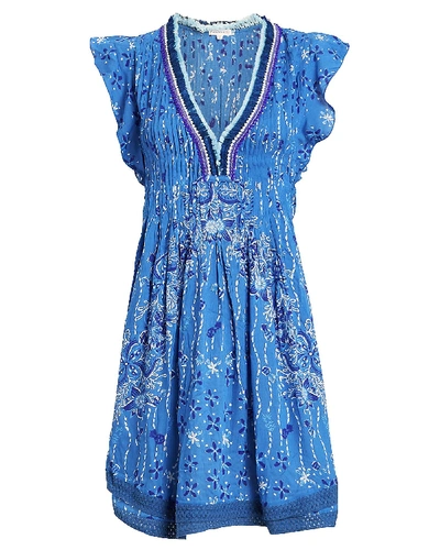 Shop Poupette St Barth Sasha Lace-trimmed Paisley Dress In Blue/white Paisley
