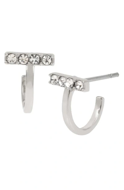 Shop Allsaints Pave Bar Huggie Earrings In Rhodium