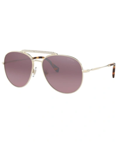 Shop Miu Miu Women's Sunglasses In Pale Gold/gradient Pink Mirror Silver