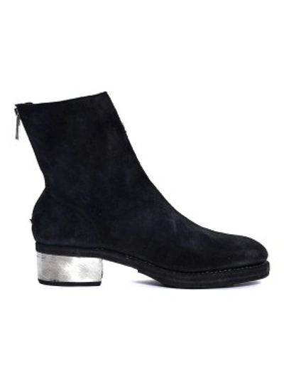 Shop Guidi Black Suede Metallic Heel Boots