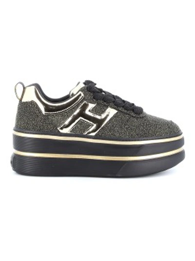 Shop Hogan H449 Glittered Leather Maxi Sneakers In Black