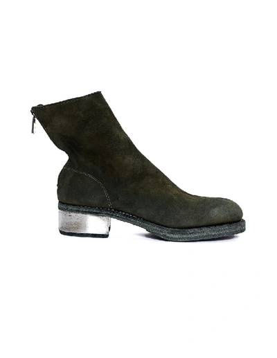 Shop Guidi Green Suede Metallic Heel Boots In Black