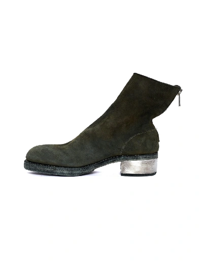 Shop Guidi Green Suede Metallic Heel Boots In Black