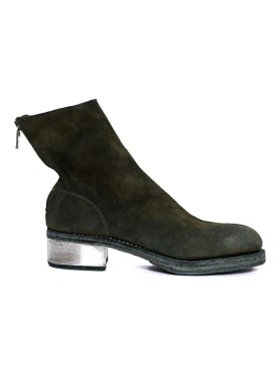 Shop Guidi Green Suede Metallic Heel Boots In Black