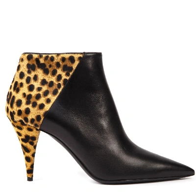 Shop Saint Laurent Kiki Black & Leopard Leather & Suede Ankle Boot