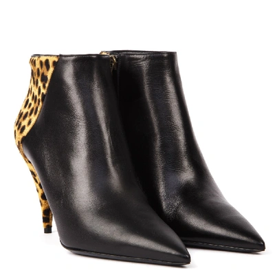 Shop Saint Laurent Kiki Black & Leopard Leather & Suede Ankle Boot