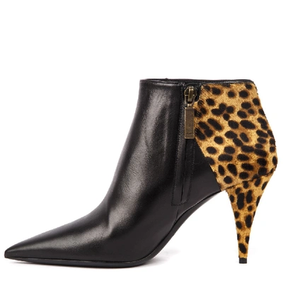 Shop Saint Laurent Kiki Black & Leopard Leather & Suede Ankle Boot