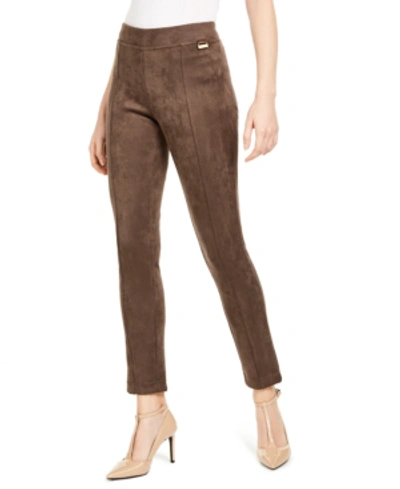 Shop Calvin Klein Faux-suede Leggings In Dark Beige