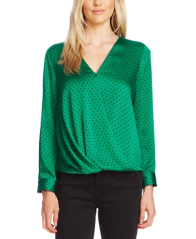 Shop Vince Camuto Fiesta Polka-dot Faux-wrap Top In Everglade