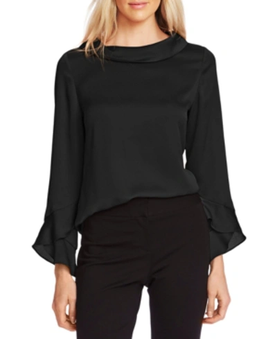 Shop Vince Camuto Collared Flutter-cuff Top In Rich Black