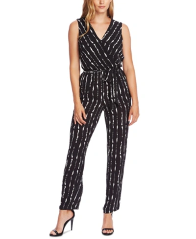 Shop Vince Camuto Sleeveless Printed Belted Jumpsuit In Rich Black